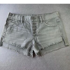 Cute grey free people denim grey distressed button fly shorts 28‎